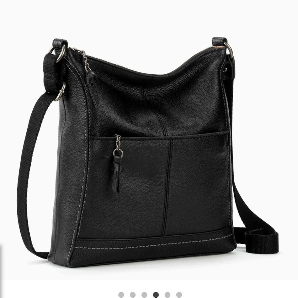 The SAK Lucia Crossbody Leather Zipper Bag Black Medium Canvas Handle Strap